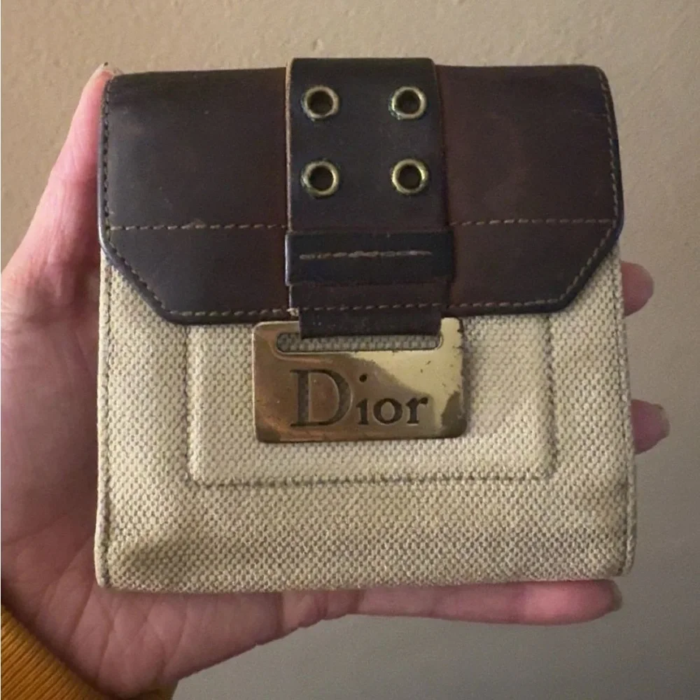 Vintage Christian Dior canvas & leather wallet